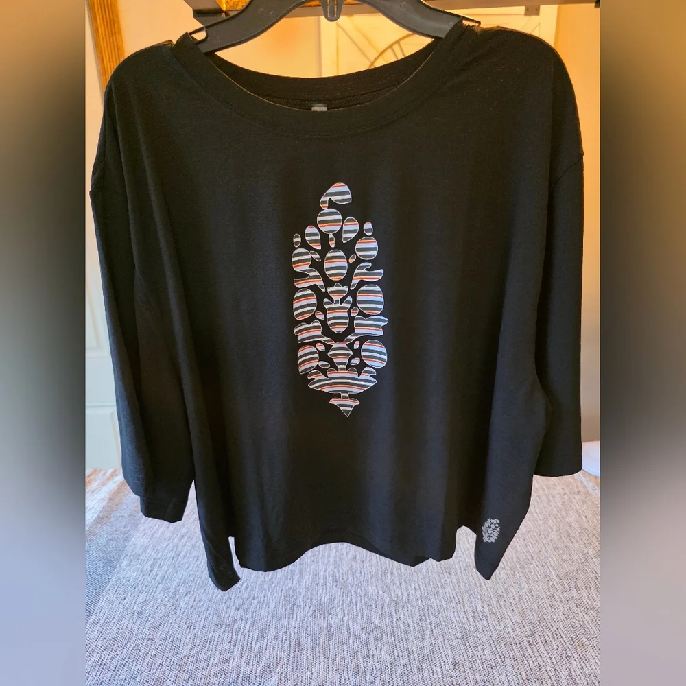 FP Movement by Free People Black Crop Top with Multicolor Design - Picture 1 of 5